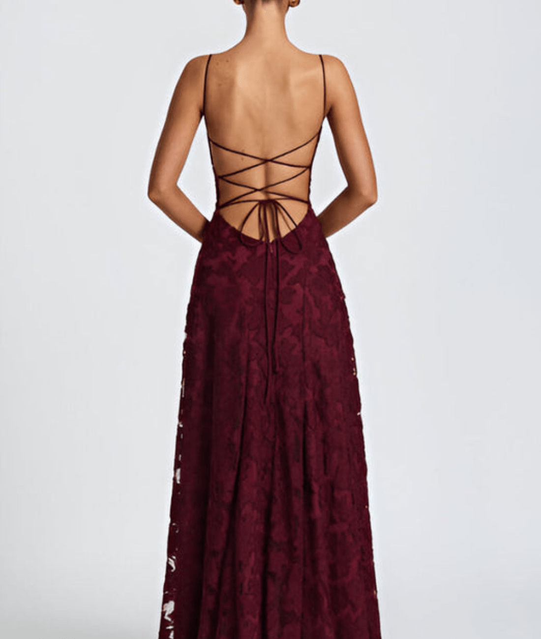 Women's Floral Spaghetti Strap Open Back Maxi Dress in Cherry