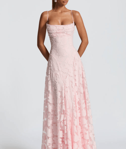 Women's Floral Spaghetti Strap Open Back Maxi Dress in Cherry