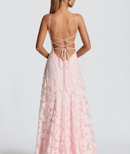 Women's Floral Spaghetti Strap Open Back Maxi Dress in White