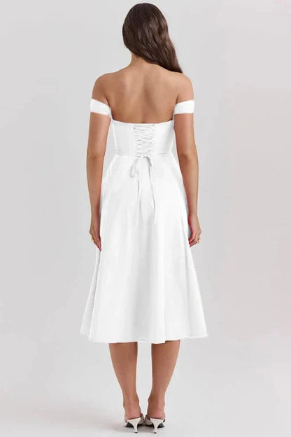Women's Formal Off Shoulder Midi Dress in White