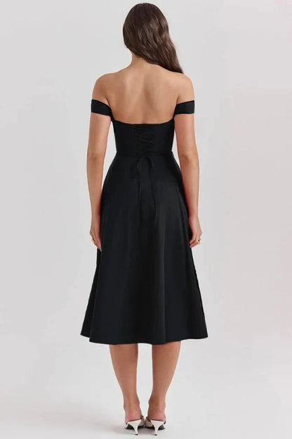 Women's Formal Off Shoulder Midi Dress in White