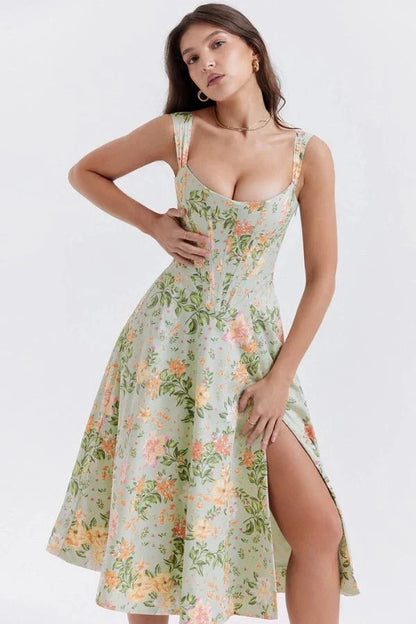 Women's Formal Off Shoulder Midi Dress in Floral Pink