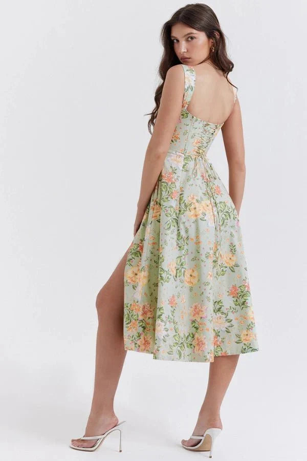 Women's Formal Off Shoulder Midi Dress in Floral Pink