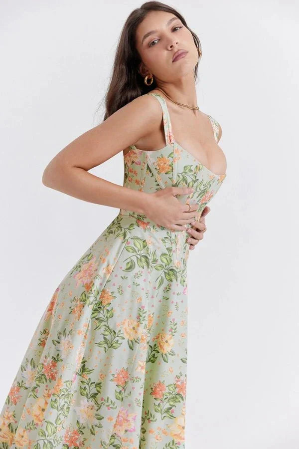 Women's Formal Off Shoulder Midi Dress in Floral Pink