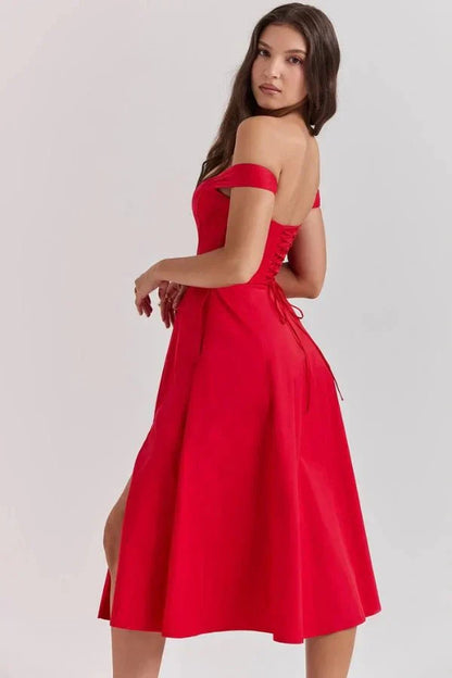 Women's Formal Off Shoulder Midi Dress in Blue