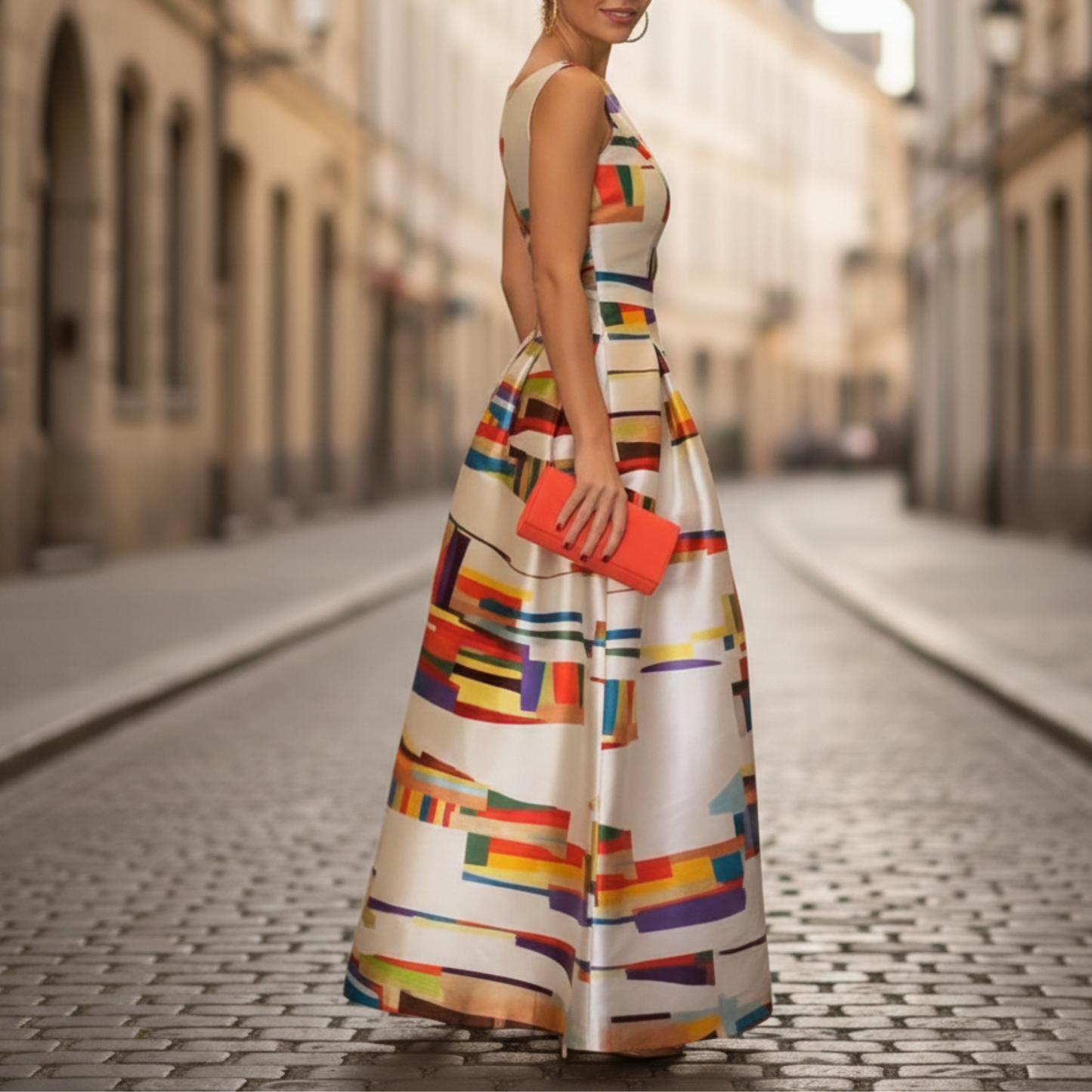 Women's Formal Printed Sleeveless Maxi Dress in Multicolor