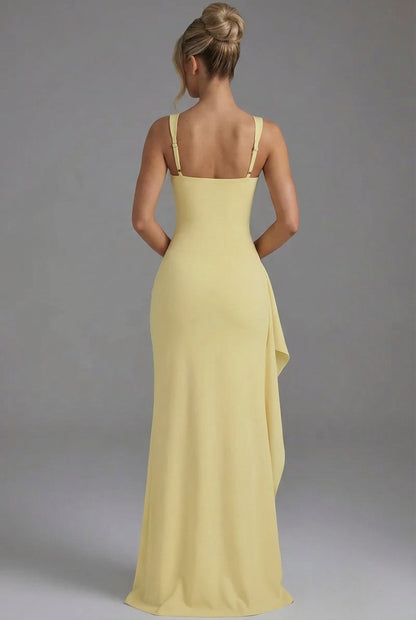 Women's Formal Square Neck Slit Maxi Dress in Red
