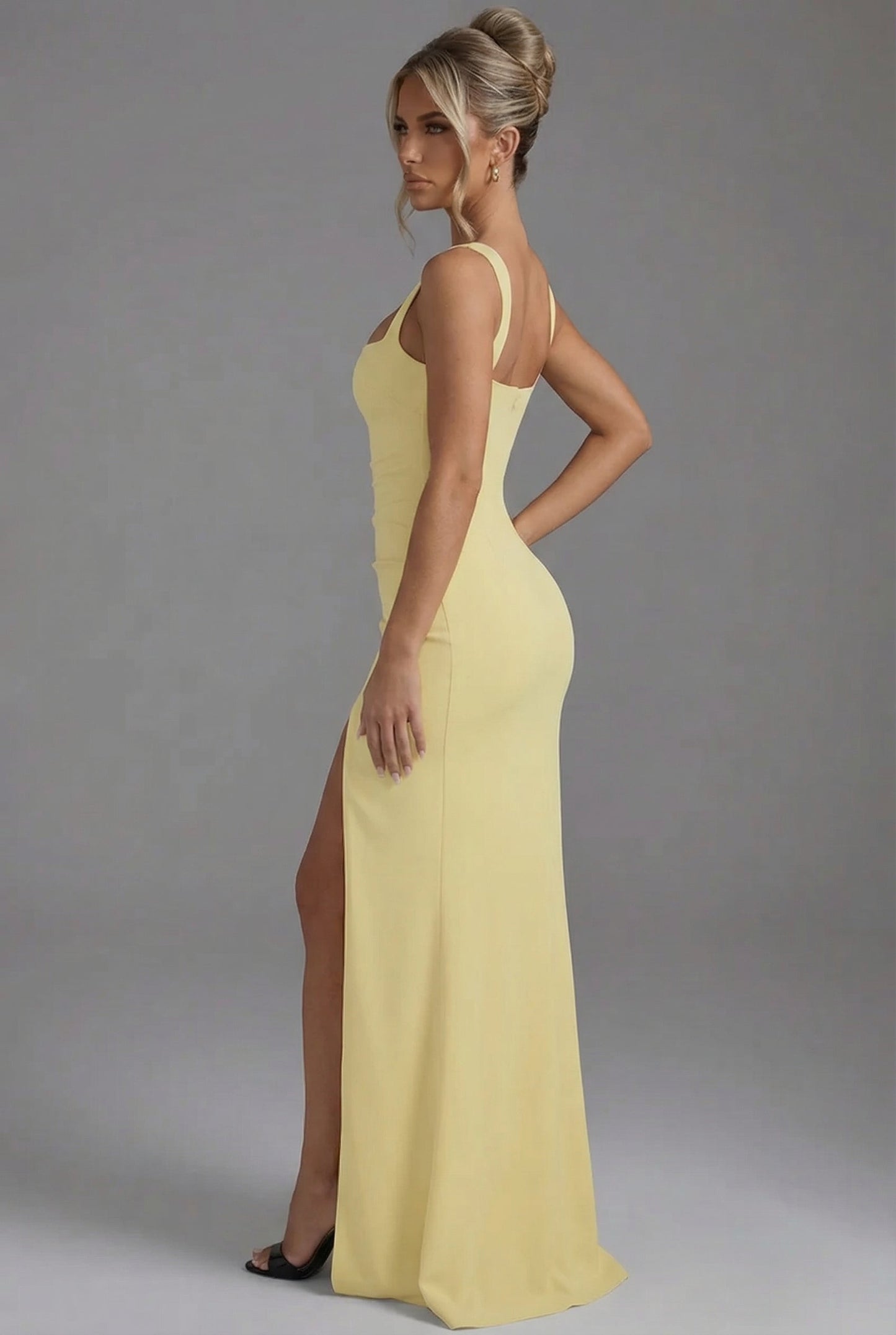 Women's Formal Square Neck Slit Maxi Dress in Red