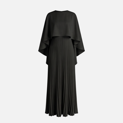 Women's Formal Cape Overlay Pleated Maxi Dress in Red