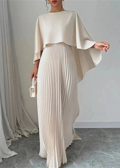 Women's Formal Cape Overlay Pleated Maxi Dress in Black