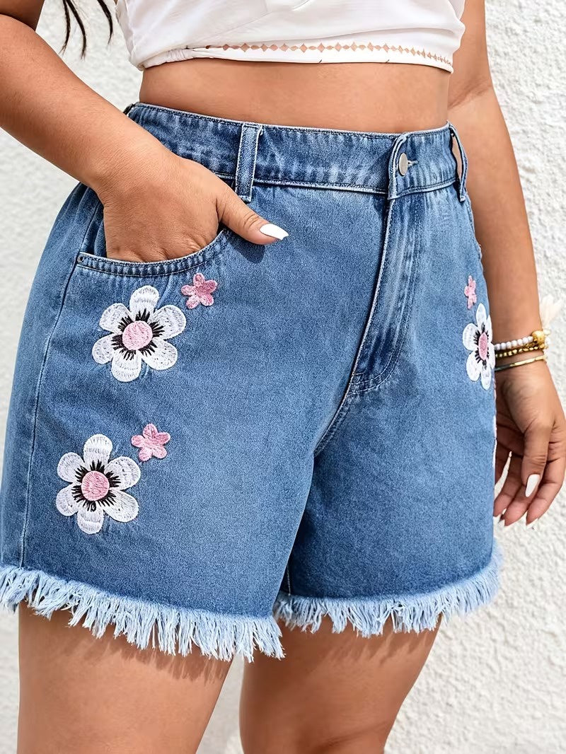 Women’s High-Waist Shorts with Floral Embroidery