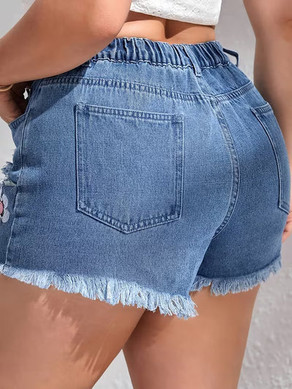 Women’s High-Waist Shorts with Floral Embroidery