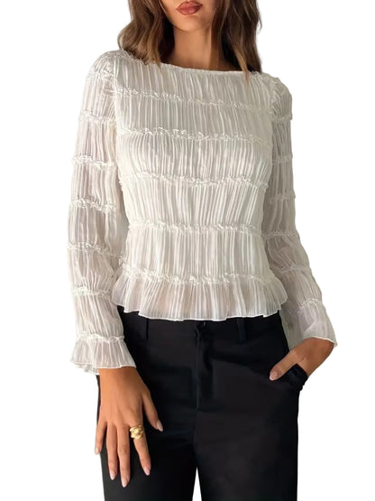 Women’s Pleated Top with Ruffled Trim