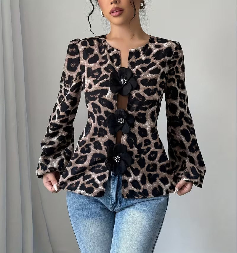 Women’s Spotted Top with Flower Accents