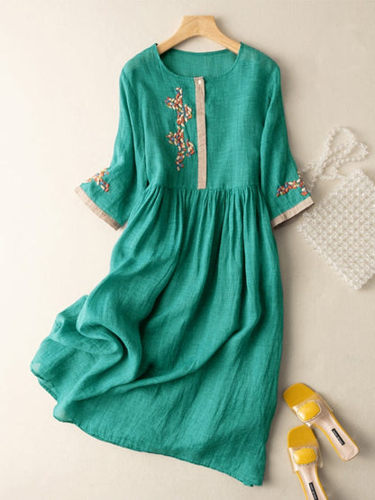 Women's Summer Embroidered Midi Dress in Blue