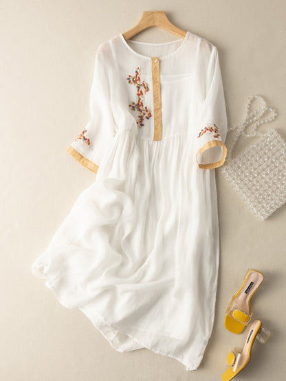 Women's Summer Embroidered Midi Dress in Blue