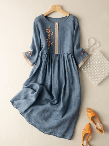 Women's Summer Embroidered Midi Dress in Blue