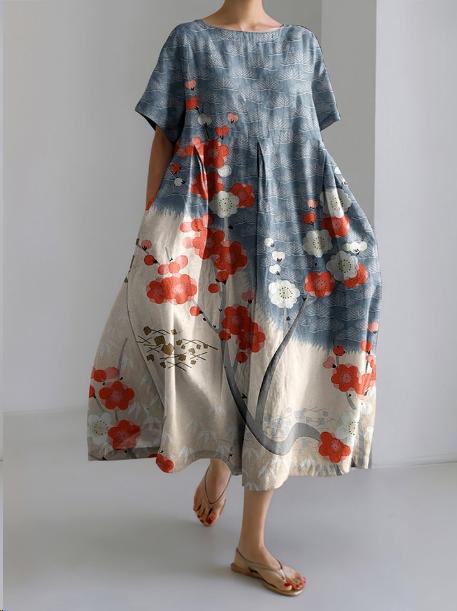Women's Garden Party Floral Midi Dress in Cream