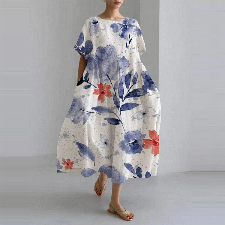 Women's Garden Party Floral Midi Dress in Cream