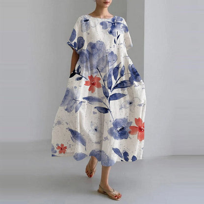 Women's Garden Party Floral Midi Dress in Cream