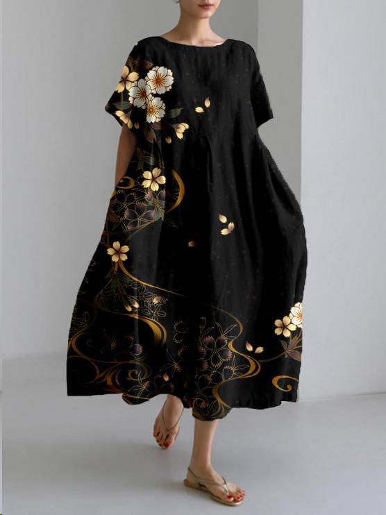 Women's Garden Party Floral Midi Dress in Cream