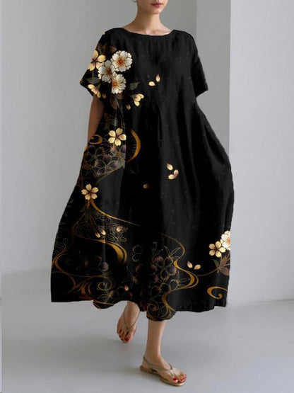 Women's Garden Party Floral Midi Dress in Cream