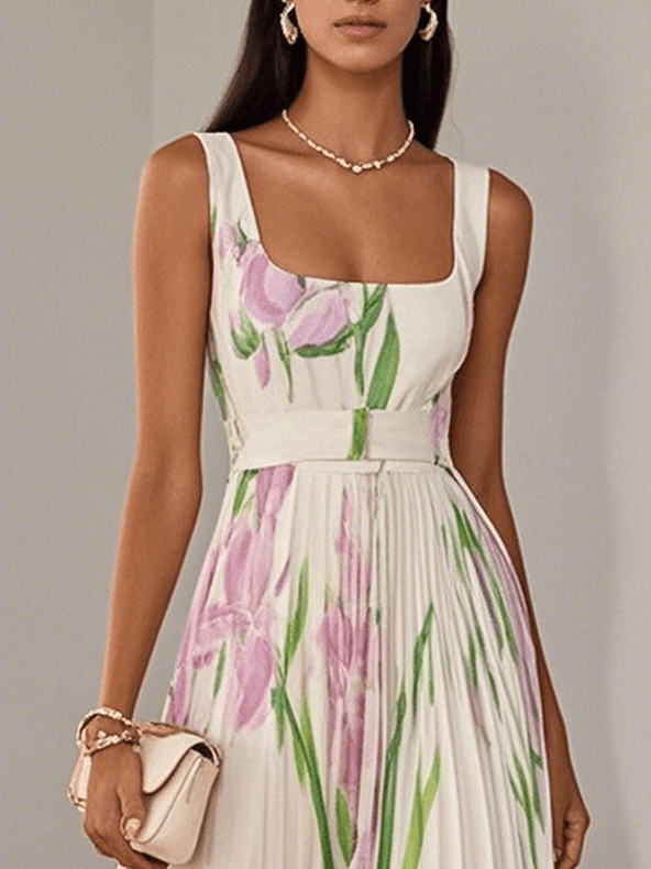 Women's Garden Party Floral Sleeveless Maxi Dress in White