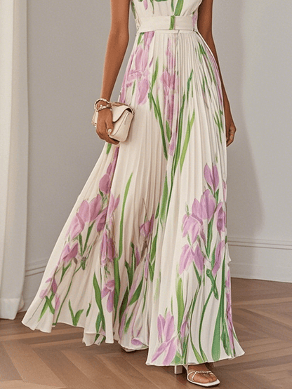 Women's Garden Party Floral Sleeveless Maxi Dress in White