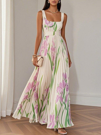 Women's Garden Party Floral Sleeveless Maxi Dress in White