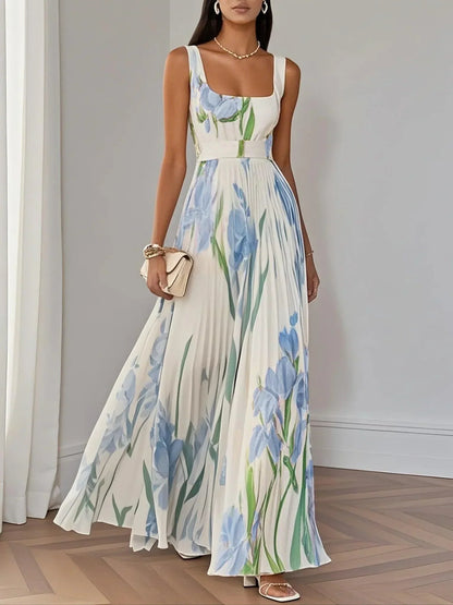 Women's Garden Party Floral Sleeveless Maxi Dress in White