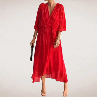 Women's Holiday V Neck Midi Wrap Dress in Green