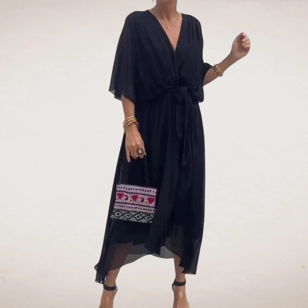 Women's Holiday V Neck Midi Wrap Dress in Green