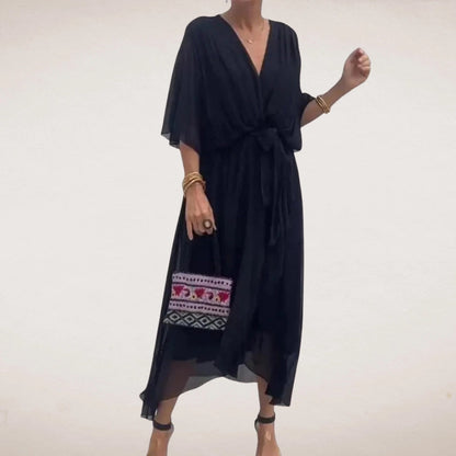 Women's Holiday V Neck Midi Wrap Dress in Green